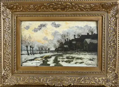W.H. Jintes, Winters dorpsgezicht – kavel bij Twents Veilinghuis