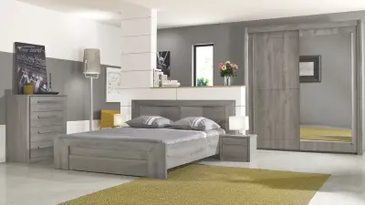 Tweepersoonsbed Hayden met lade 140x200 - lichtgrijze eik – kavel bij Openbare Verkopen, Beveren-Leie