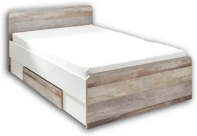 Bed Petrus 140x200 met 2 lades - wit/drijfhout – kavel bij Openbare Verkopen, Beveren-Leie
