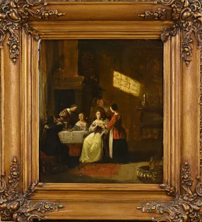 Schilderij, Interieur met figuren – kavel bij Twents Veilinghuis