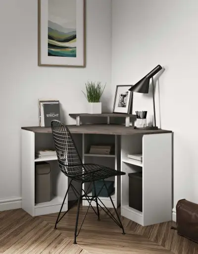 Hoekbureau Corner (klein) - wit/beton – kavel bij Openbare Verkopen, Beveren-Leie