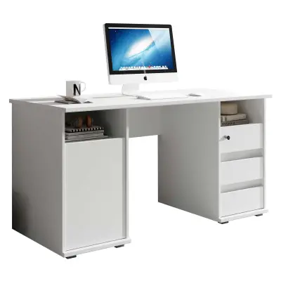 Bureau Primos 145cm met 3 lades & 1 deur - wit – kavel bij Openbare Verkopen, Beveren-Leie