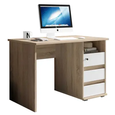 Bureau Primos 110cm met 3 lades - eik/wit – kavel bij Openbare Verkopen, Beveren-Leie
