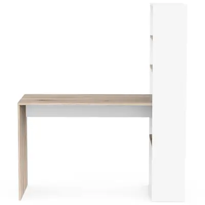 Bureau Azizam - 123x53x145cm - met boekenrek - wit/eikdecor – kavel bij Openbare Verkopen, Beveren-Leie