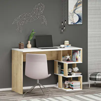 Dardanos Bureau | 100% MELAMINE | Wit, saffier eiken – kavel bij Openbare Verkopen, Beveren-Leie