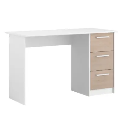 Bureau Infino met 3 lades - wit/eik – kavel bij Openbare Verkopen, Beveren-Leie