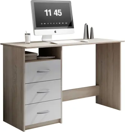 Bureau Adriano 123cm met 3 lades in eik/wit – kavel bij Openbare Verkopen, Beveren-Leie