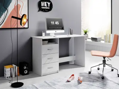 Bureau Adriano 123cm met 3 lades - wit – kavel bij Openbare Verkopen, Beveren-Leie