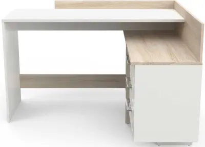 Hoekbureau Thalita-geborstelde eik/ mat wit – kavel bij Openbare Verkopen, Beveren-Leie