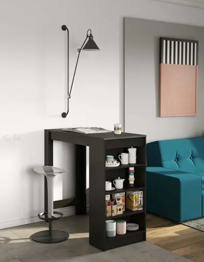 Bartafel Aravis 115x50 met opbergruimte - zwart/beton – kavel bij Openbare Verkopen, Beveren-Leie
