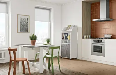 Opklapbare eettafel Papillon 103 cm - wit/beton – kavel bij Openbare Verkopen, Beveren-Leie