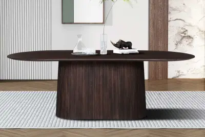 Miguel Ovale Eettafel 230cm Donkerbruin | Massief Mango Hout Structuur en Bovenblad – kavel bij Openbare Verkopen, Beveren-Leie