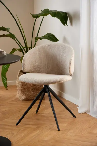6 x Eetkamerstoel Ella - draaibaar - stof - beige – kavel bij Openbare Verkopen, Beveren-Leie