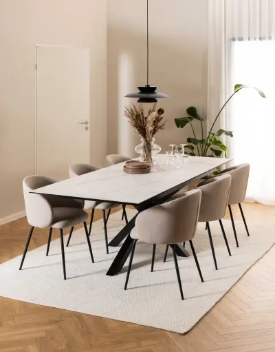 10 x Eetkamerstoel Eleanor - stof - beige – kavel bij Openbare Verkopen, Beveren-Leie
