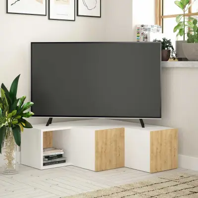 Compact TV-meubel | 100% MELAMINE | Wit, Eiken – kavel bij Openbare Verkopen, Beveren-Leie