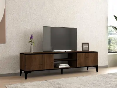 Erem TV-meubel | 100% MELAMINE | Walnoot, Zwart – kavel bij Openbare Verkopen, Beveren-Leie