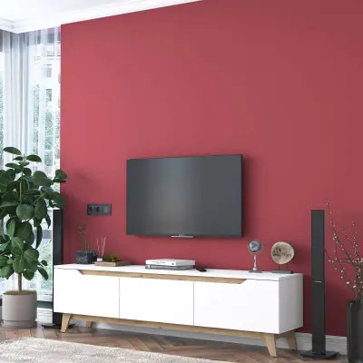 D1 TV-meubel | 100% MELAMINE | Wit, Walnoot – kavel bij Openbare Verkopen, Beveren-Leie