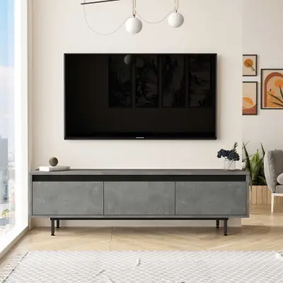LV1 TV-standaard | 100% MELAMINE | Zilver, Zwart – kavel bij Openbare Verkopen, Beveren-Leie