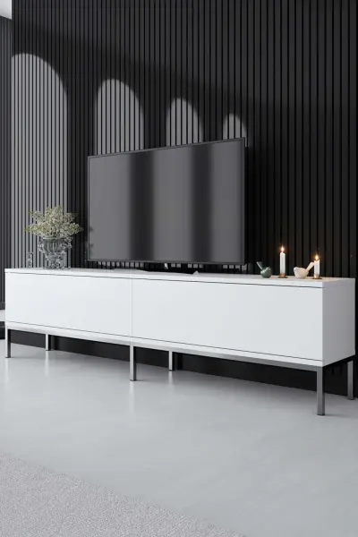 Lord TV-meubel | 100% MELAMINE | Wit, Zilver – kavel bij Openbare Verkopen, Beveren-Leie