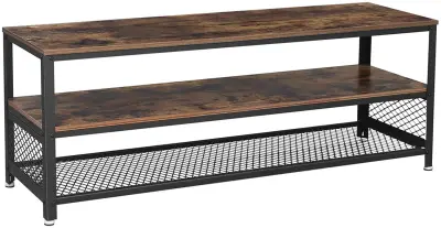 Salontafel/tv-meubel Bill 140x40 2 legplanken - rustiek bruin/zwart – kavel bij Openbare Verkopen, Beveren-Leie