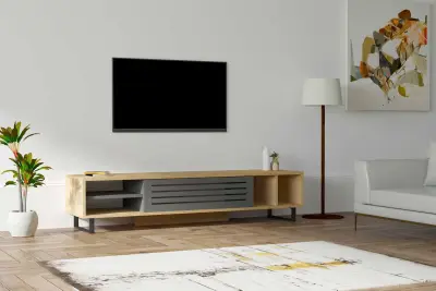 Safir TV-meubel | 100% MELAMINE | Saffier, Antraciet – kavel bij Openbare Verkopen, Beveren-Leie