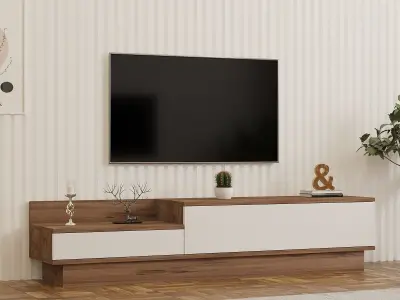 Barko TV-meubel | 100% MELAMINE | Atlantic Pine, Wit – kavel bij Openbare Verkopen, Beveren-Leie
