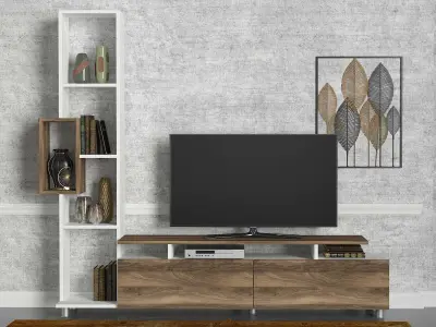 Tulip TV-meubel | 100% MELAMINE | Wit, Walnoot – kavel bij Openbare Verkopen, Beveren-Leie