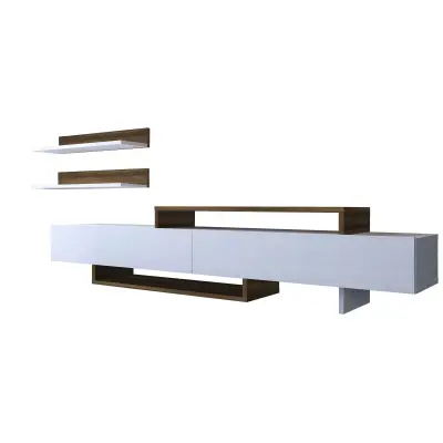 Nirvana TV-meubel | 100% MELAMINE | Wit, Teak – kavel bij Openbare Verkopen, Beveren-Leie