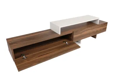 Nirvana TV-meubel | 100% MELAMINE | Wit, Teak – kavel bij Openbare Verkopen, Beveren-Leie