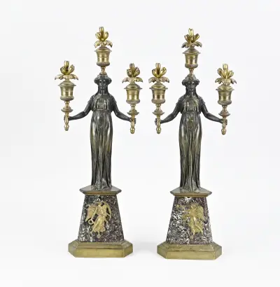 2x 19e Eeuws Franse kaarskandelaar, H 48 cm – kavel bij Twents Veilinghuis