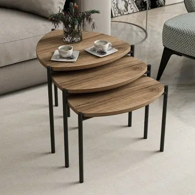 Lenny NT Bijzettafel (3 stuks) | 100% MELAMINE | Walnoot – kavel bij Openbare Verkopen, Beveren-Leie
