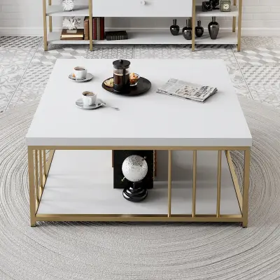 Zenn Salontafel | 100% MELAMINE | Wit, Goud – kavel bij Openbare Verkopen, Beveren-Leie
