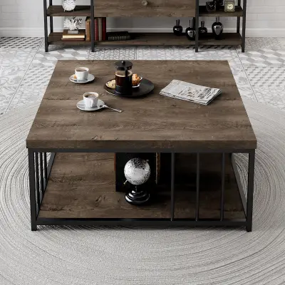 Zenn Salontafel | 100% MELAMINE | Walnoot, Zwart – kavel bij Openbare Verkopen, Beveren-Leie