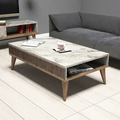 Milan Salontafel | 100% MELAMINE | Walnoot Wit – kavel bij Openbare Verkopen, Beveren-Leie