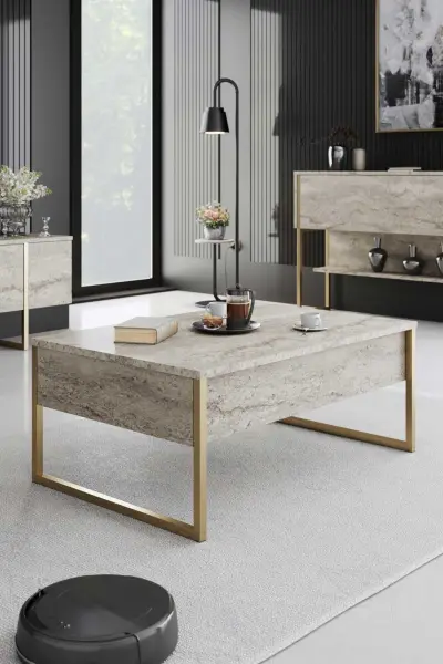 Luxe Salontafel | 100% MELAMINE | Travertin, Goud – kavel bij Openbare Verkopen, Beveren-Leie