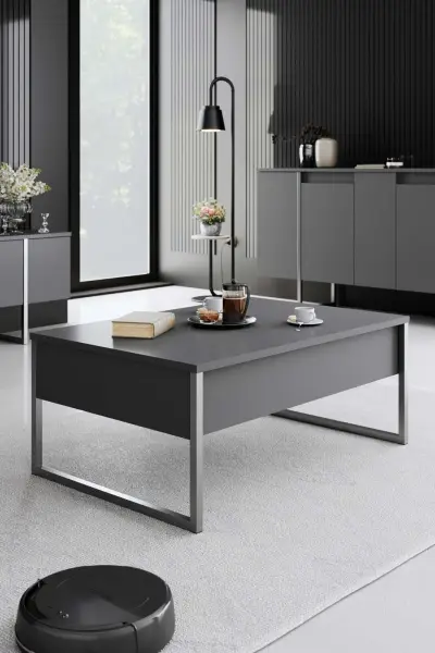 Luxe Salontafel | 100% MELAMINE | Antraciet, Zilver – kavel bij Openbare Verkopen, Beveren-Leie