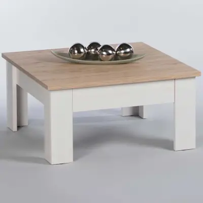 Salontafel Armando 78 x 78cm met 1 lade - eik/wit – kavel bij Openbare Verkopen, Beveren-Leie