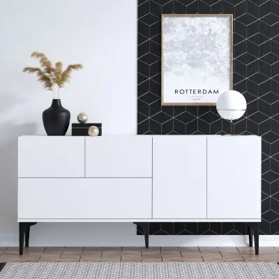 Glise Console | 100% MELAMINE | Wit, Zwart – kavel bij Openbare Verkopen, Beveren-Leie