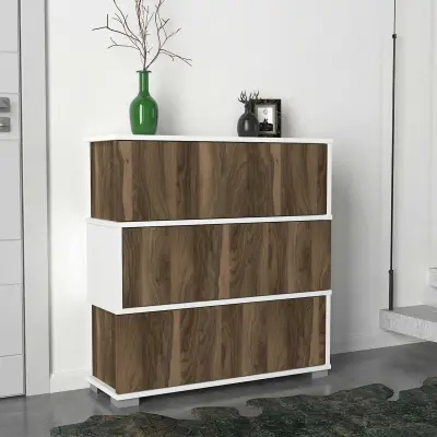 Napolyon Schoenenkast | 100% MELAMINE | Wit, Walnoot – kavel bij Openbare Verkopen, Beveren-Leie