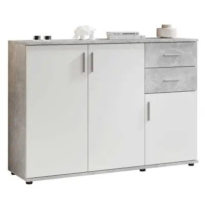 Commode Debby 3 deuren en 2 lades - wit/beton – kavel bij Openbare Verkopen, Beveren-Leie