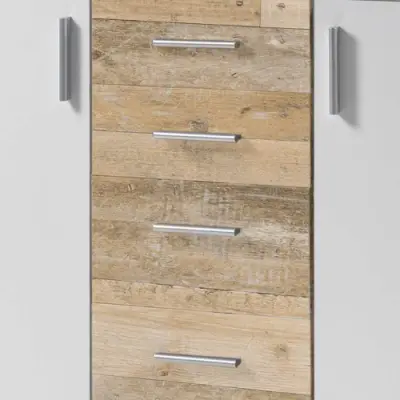 Commode Debby 2 deuren en 4 lades - wit/eik – kavel bij Openbare Verkopen, Beveren-Leie