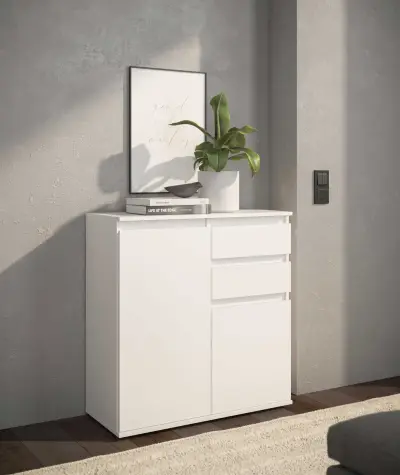 Commode Brest - 80x35x84cm - 2 deuren & 2 lades - wit – kavel bij Openbare Verkopen, Beveren-Leie