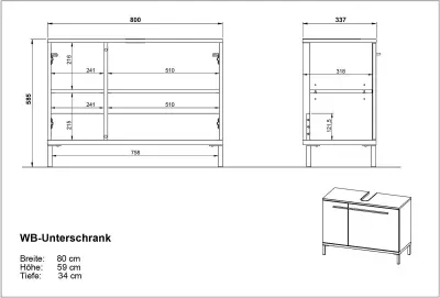 Kast voor onder wastafel Charlisa met 2 deuren en 2 legplanken - walnoot/greige – kavel bij Openbare Verkopen, Beveren-Leie