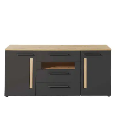 Dressoir Lorna 2 deuren & 3 lades - antraciet/eik – kavel bij Openbare Verkopen, Beveren-Leie