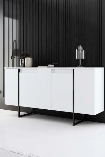 Luxe CO Console | 100% MELAMINE | Wit, Zwart – kavel bij Openbare Verkopen, Beveren-Leie