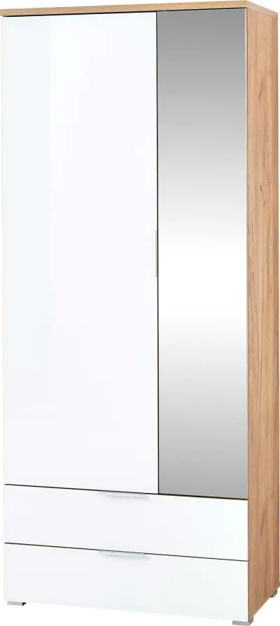 Garderobekast Tille 84cm met 2 deuren & 2 lades - wit/eik – kavel bij Openbare Verkopen, Beveren-Leie