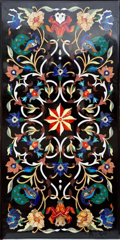 Pietra Dura tafelblad, 122 x 61 x 2,5 cm – kavel bij Twents Veilinghuis