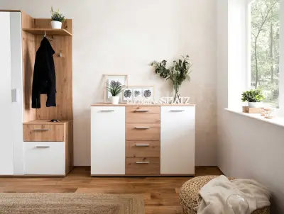 Commode Jakob 120cm 2 deuren & 4 lades - artisan eik/wit – kavel bij Openbare Verkopen, Beveren-Leie