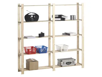 Houten opbergrek dubbel 30kg 5 legplanken - smal – kavel bij Openbare Verkopen, Beveren-Leie