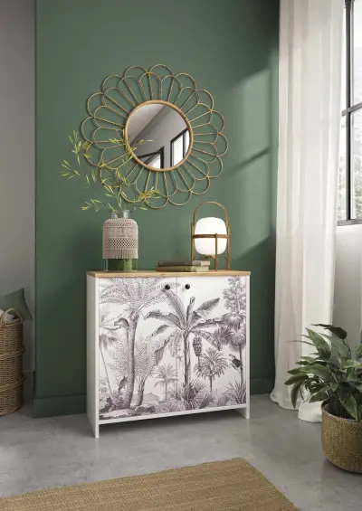 Commode Motaca 80cm, 2 deuren - wit/eik decor – kavel bij Openbare Verkopen, Beveren-Leie